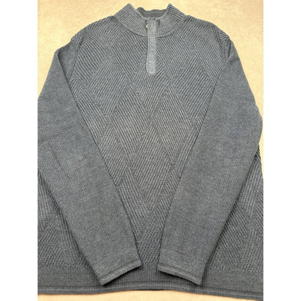 Tommy Bahama Mens XL Navy Blue Pima Cotton Diamond Knit 1/4 Zip Mock Sweater